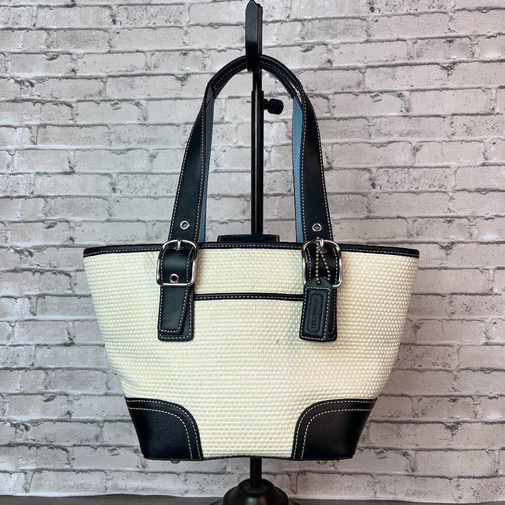 Vintage Coach 4467 Woven Straw Mini Tote Bag